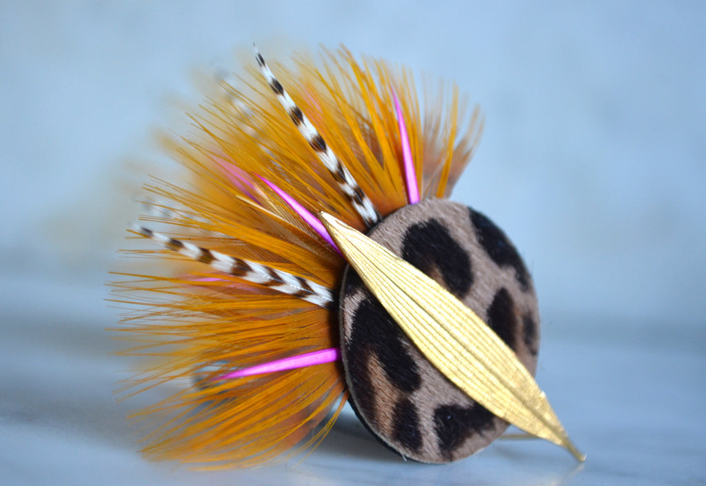 Boucles d'oreilles plumes oie bahia léopard