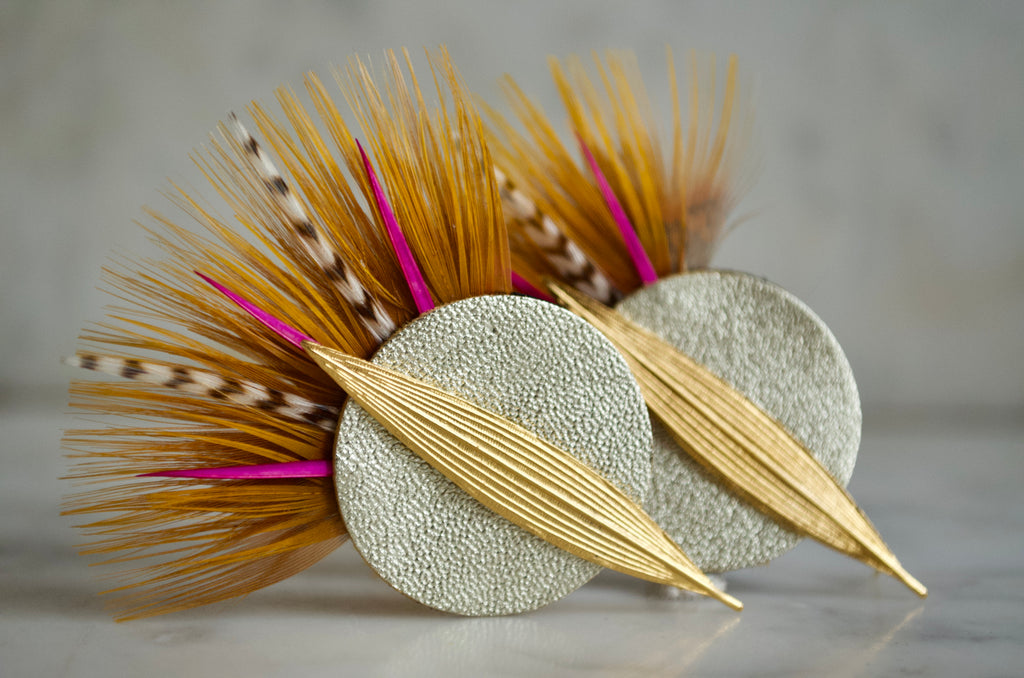 Boucles d'oreilles plumes oie bahia léopard