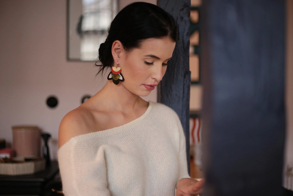 Boucles oreilles plumes faisan byzance orange