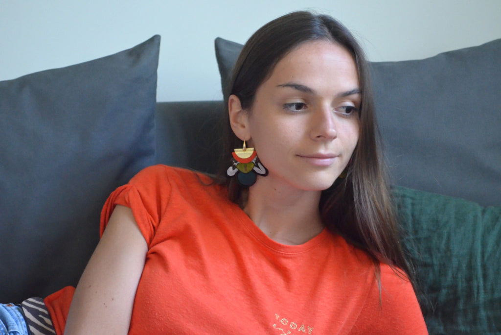 Boucles d'oreilles plumes faisan byzance orange