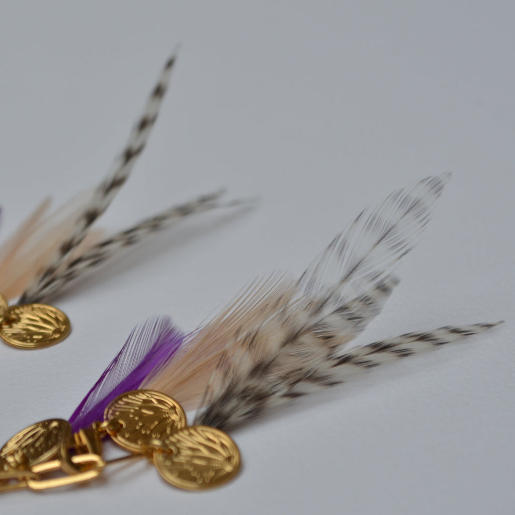 Boucles d'oreilles charm's plumes coq grizzly