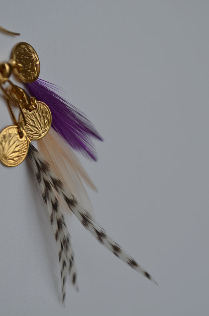 Boucles d'oreilles charm's plumes coq grizzly