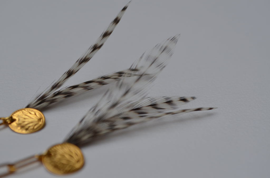 Boucles d'oreilles charm's plumes coq grizzly