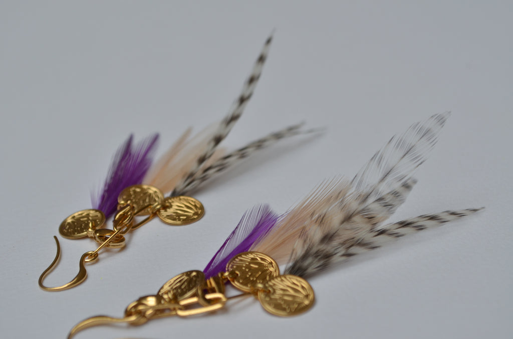 Boucles d'oreilles charm's plumes coq grizzly