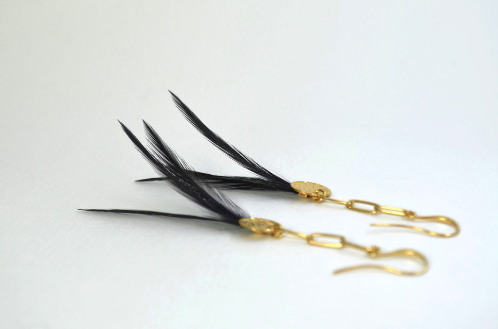 Boucles d'oreilles charm's plumes coq noir