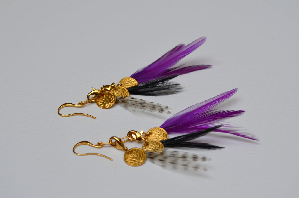 Boucles d'oreilles charm's plumes coq noir