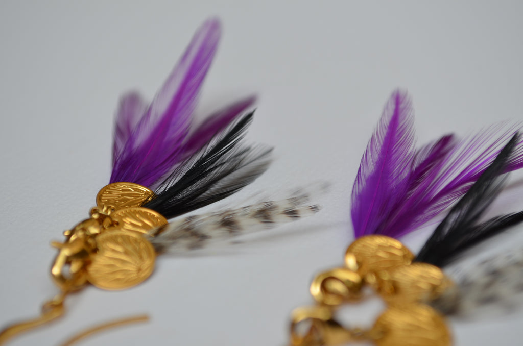 Boucles d'oreilles charm's plumes coq violet