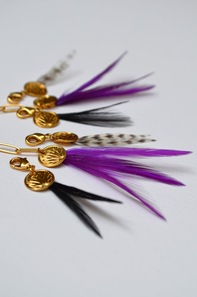 Boucles d'oreilles charm's plumes coq violet