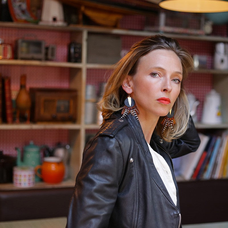 Boucles d'oreilles plumes faisan dune noir