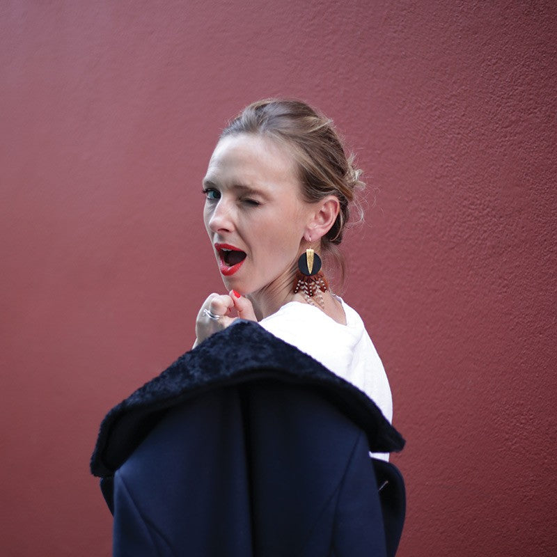 Boucles d'oreilles plumes faisan dune noir