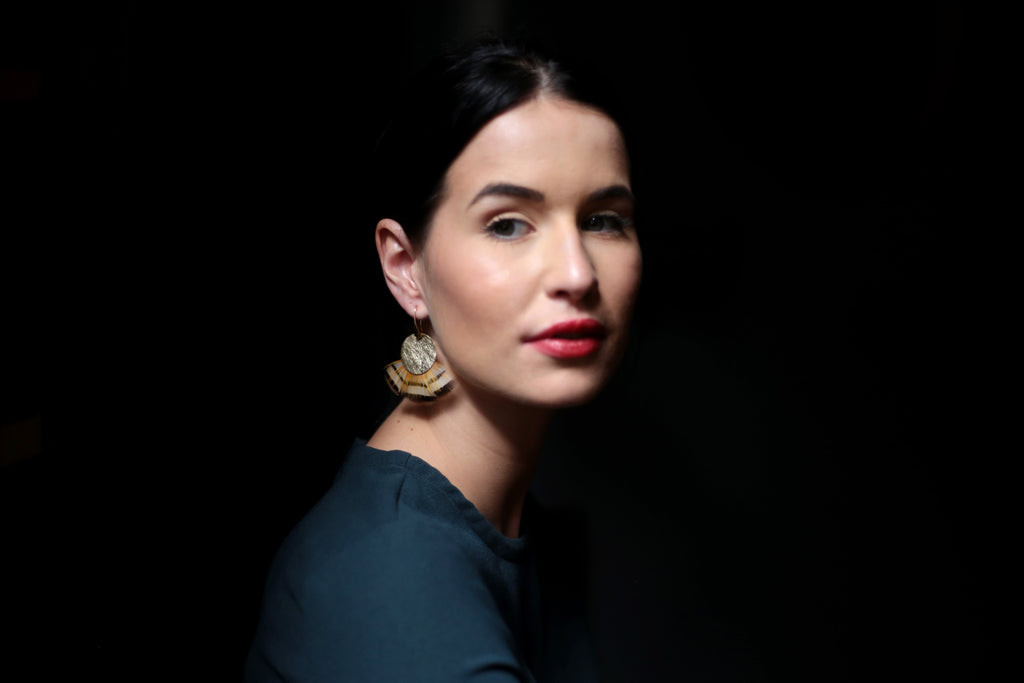 Boucles d'oreilles plumes perdrix helia or jaune