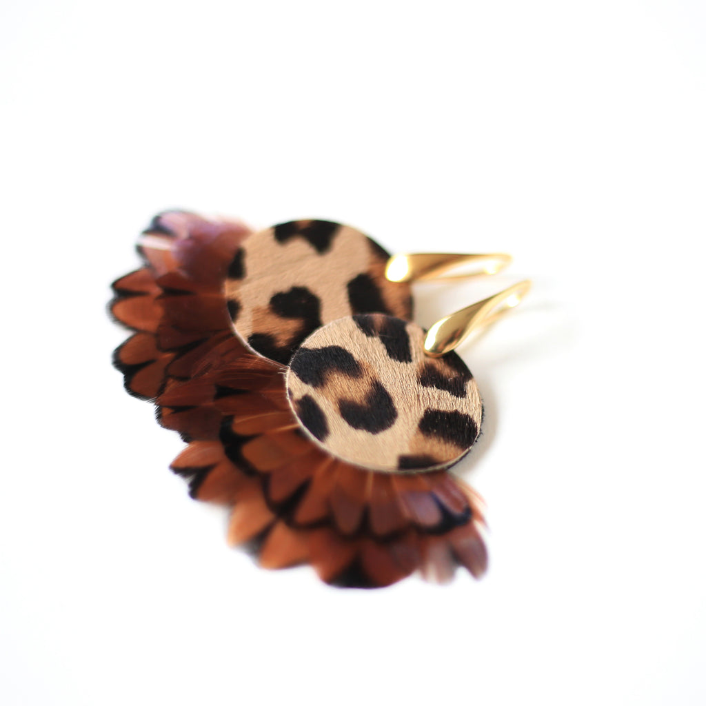 Boucles d'oreilles plumes faisan aida léopard