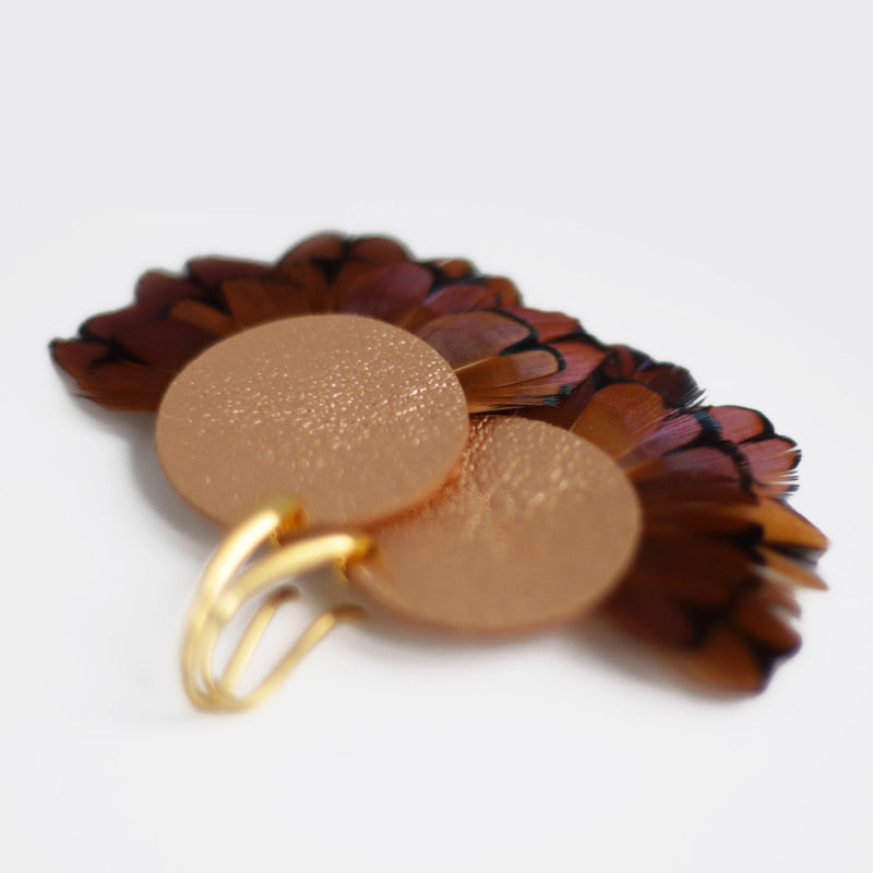 Boucles d'oreilles plumes faisan aida or rose
