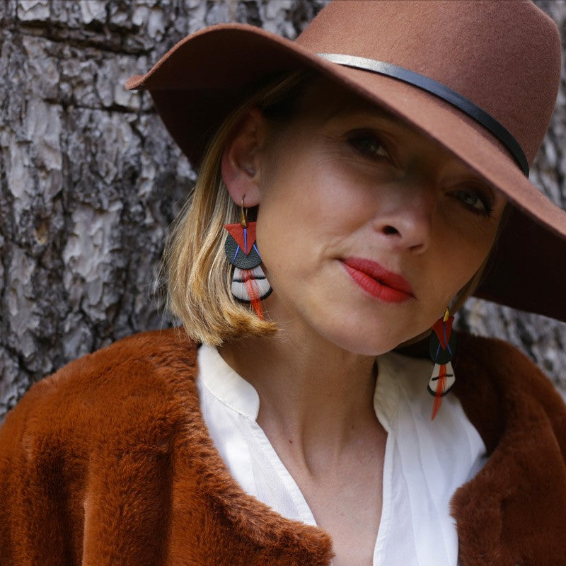 Boucles d'oreilles plumes oie amma orange