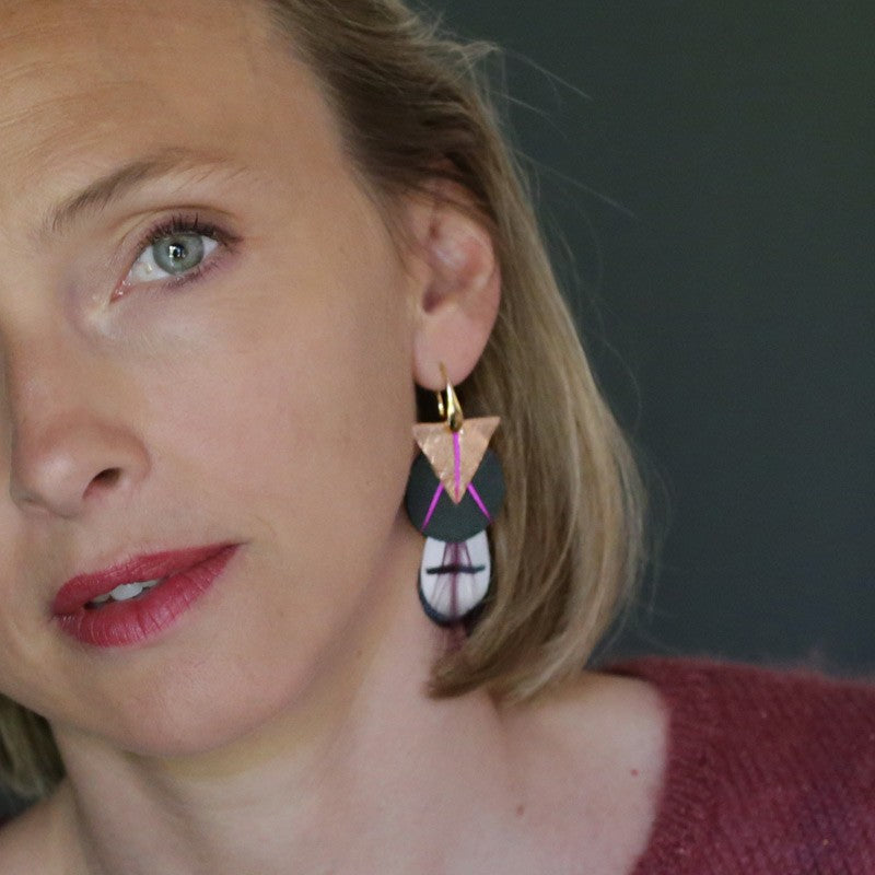 Boucles d'oreilles plumes oie amma rose