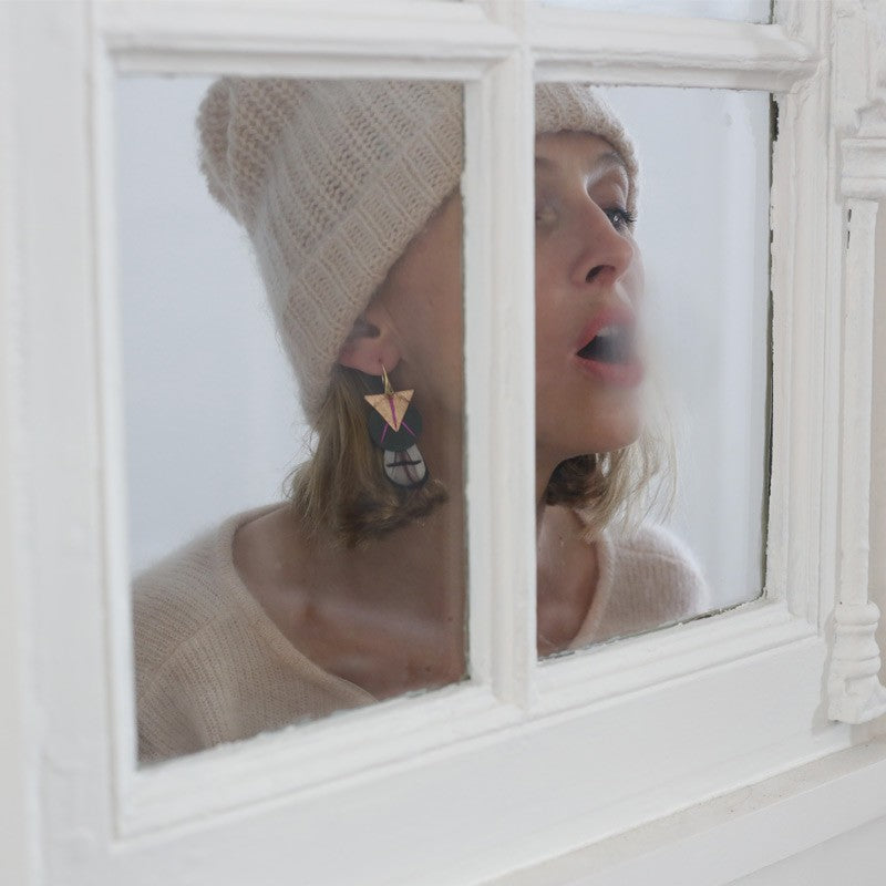 Boucles d'oreilles plumes oie amma rose