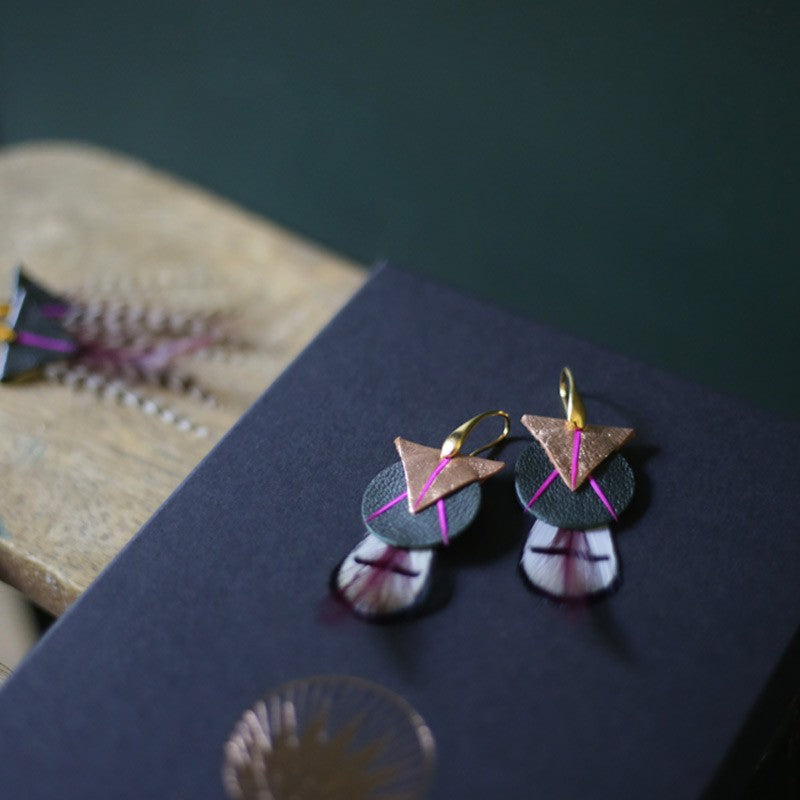 Boucles d'oreilles plumes oie amma rose