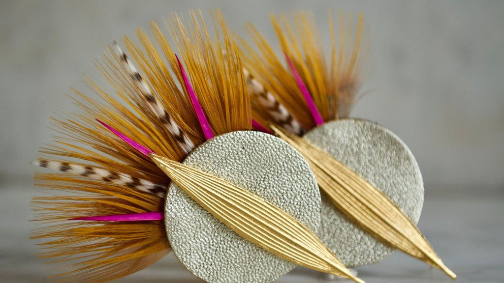 Boucles d'oreilles plumes faisan bahia champagne