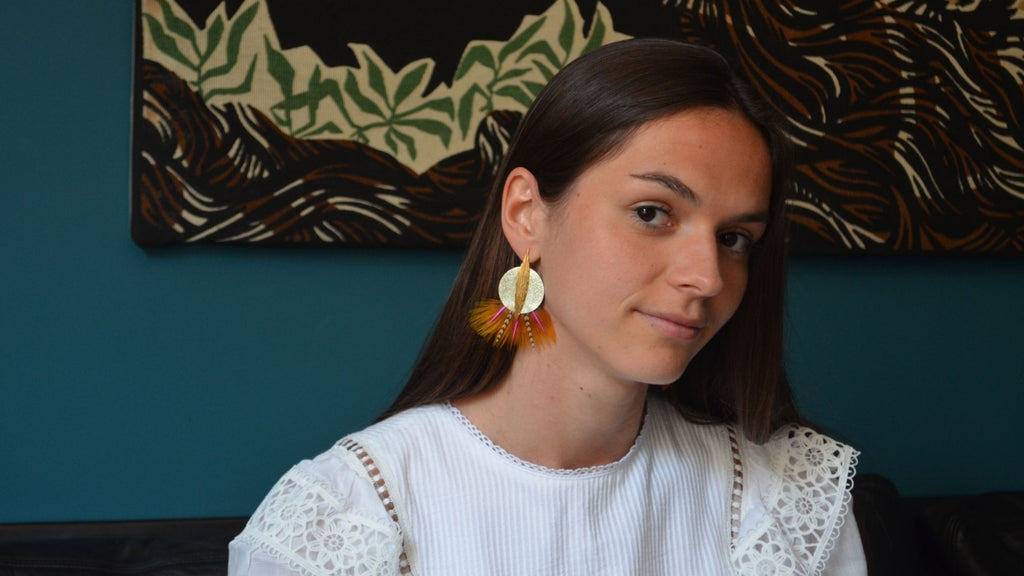 Boucles d'oreilles plumes faisan bahia champagne