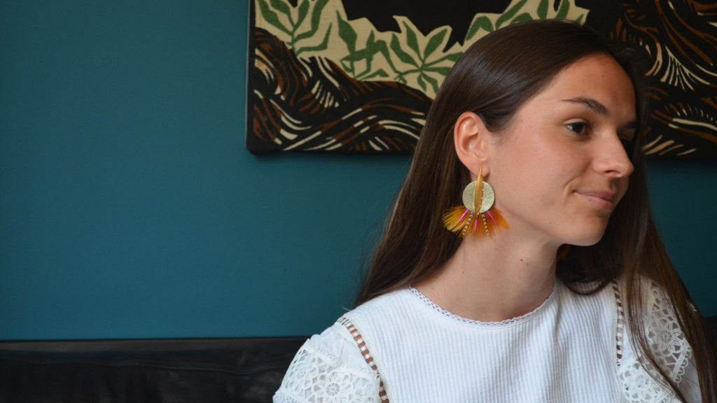 Boucles d'oreilles plumes faisan bahia champagne