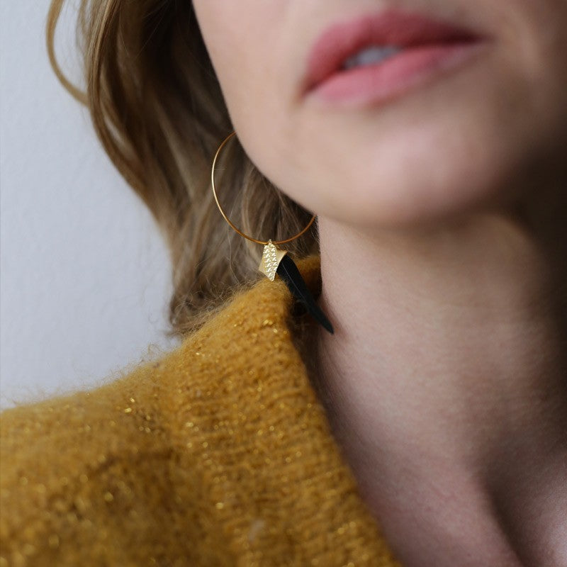 Boucles d'oreilles plumes oie créoles apache bleu