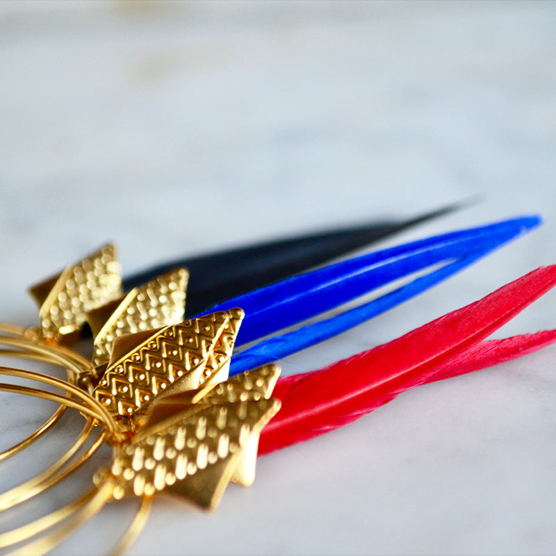 Boucles d'oreilles plumes oie créoles apache rouge