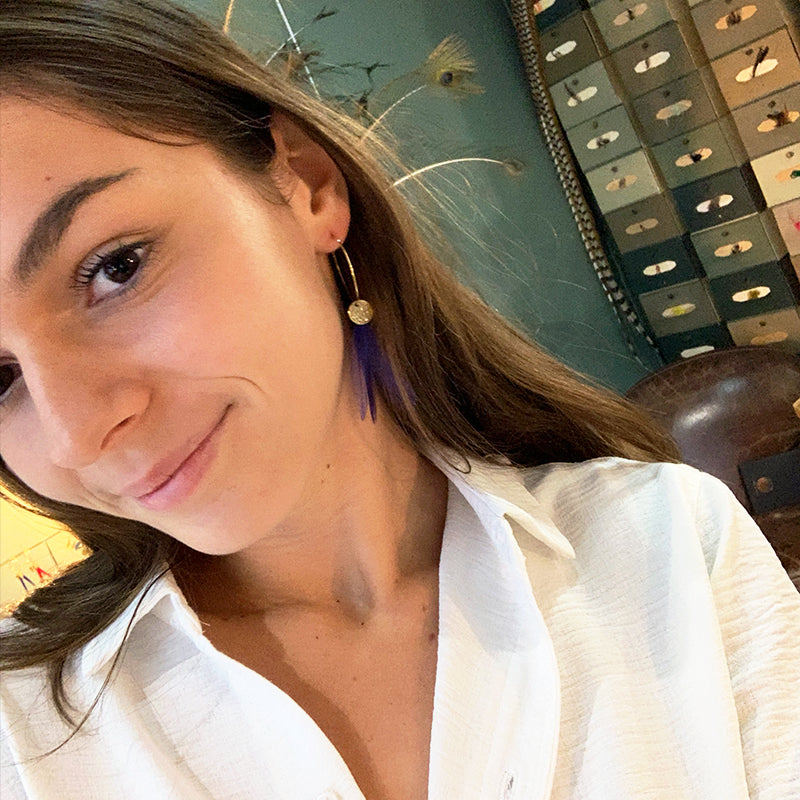 Boucles d'oreilles plumes coq créoles coq bleu