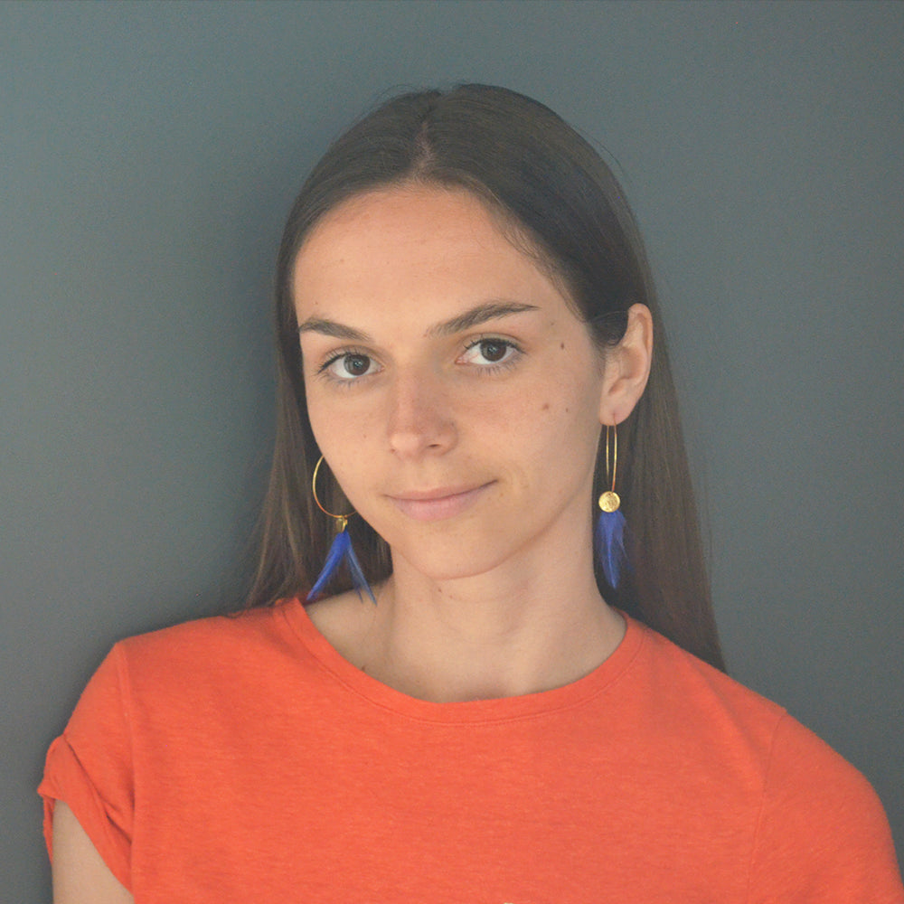 Boucles d'oreilles plumes coq créoles coq bleu