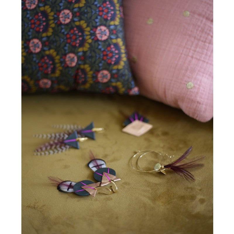 Boucles d'oreilles plumes coq créoles coq prune