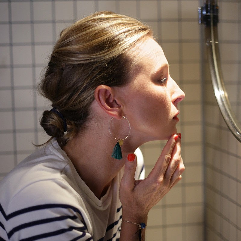 Boucles d'oreilles plumes autruche créoles sweet émeraude