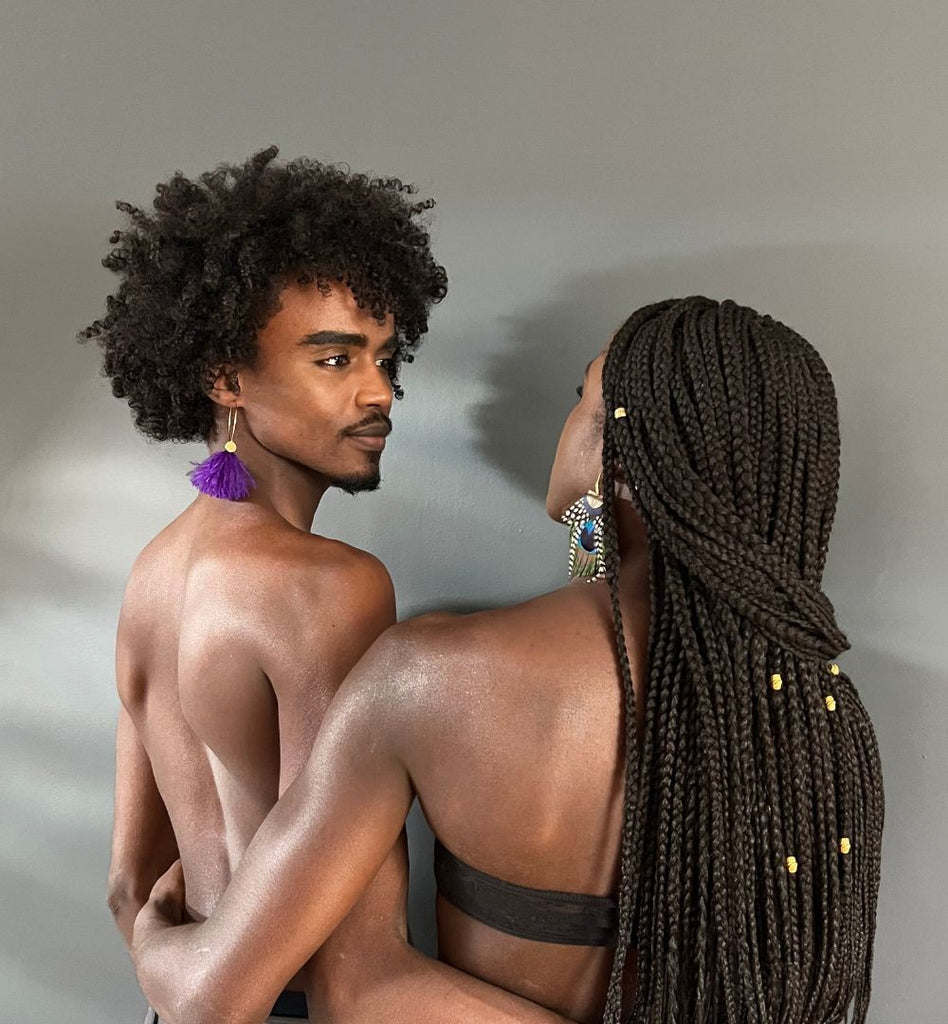 Boucles d'oreilles plumes autruche créoles sweet violet