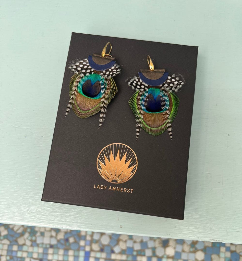 Boucles d'oreilles plumes paon gaia