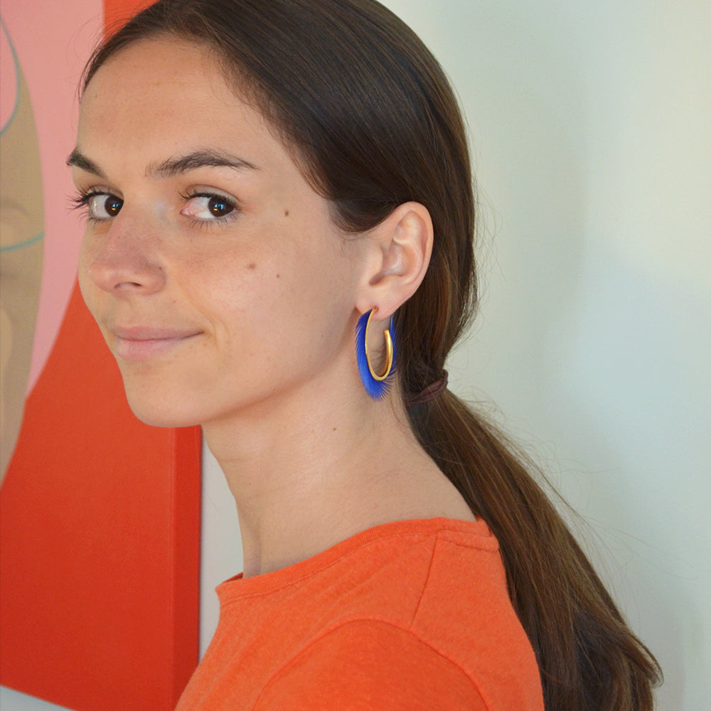 Boucles d'oreilles plumes oie iroquoise bleu