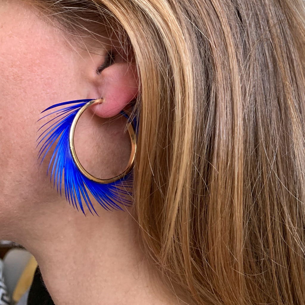 Boucles d'oreilles plumes oie iroquoise bleu