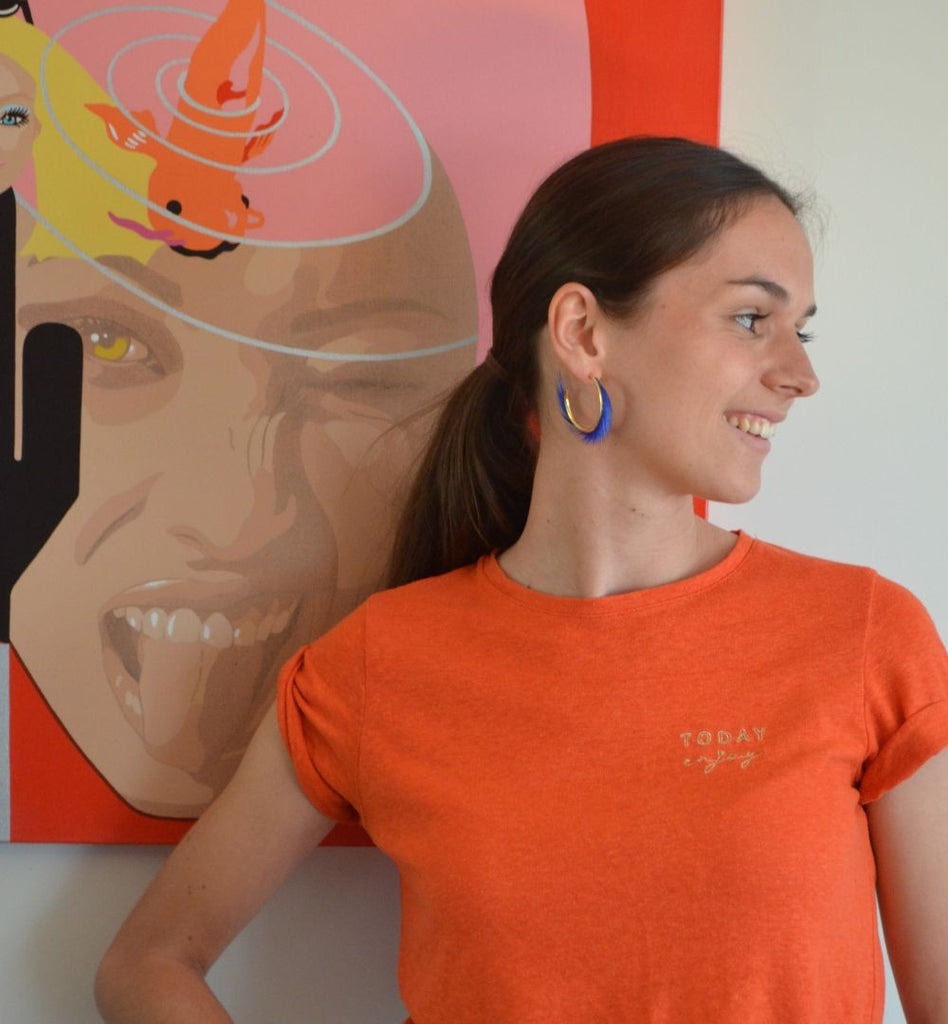 Boucles d'oreilles plumes oie iroquoise bleu