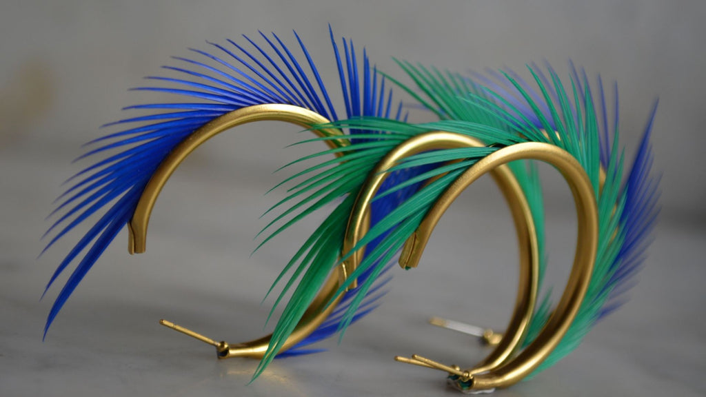 Boucles d'oreilles plumes oie iroquoise vert