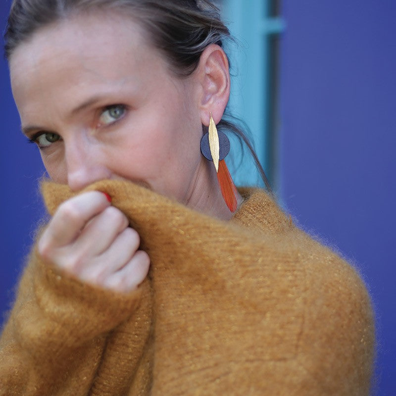 Boucles d'oreilles plumes faisan kasai graphite