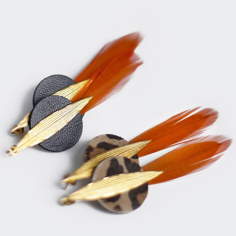 Boucles d'oreilles plumes faisan kasai graphite