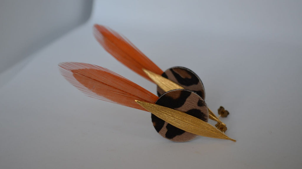 Boucles d'oreilles plumes faisan kasai léopard