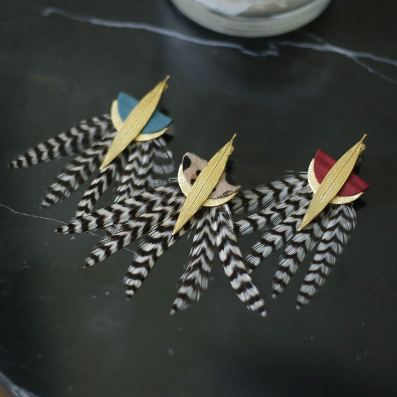 Boucles d'oreilles plumes coq lyre 