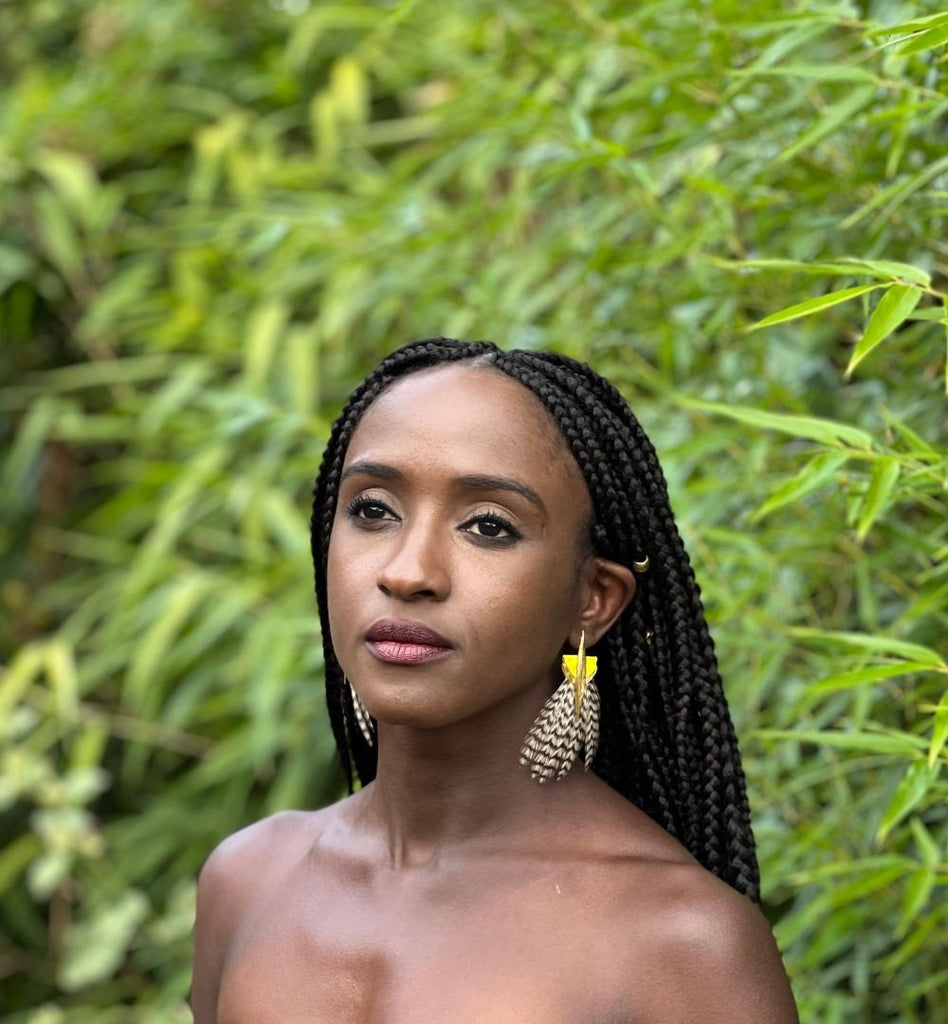 Boucles d'oreilles plumes coq lyre anis