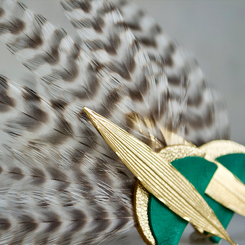 Boucles d'oreilles plumes coq lyre vert