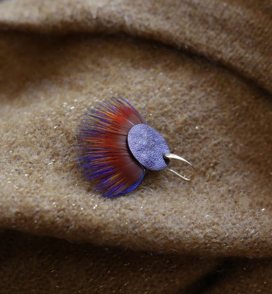 Boucles d'oreilles plumes faisan mondrian bronze