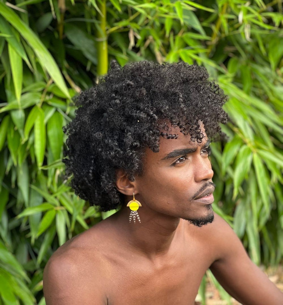 Boucles d'oreilles plumes coq naïades anis