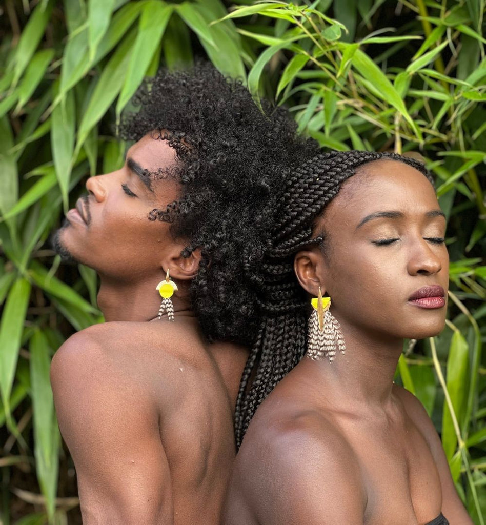 Boucles d'oreilles plumes coq naïades anis