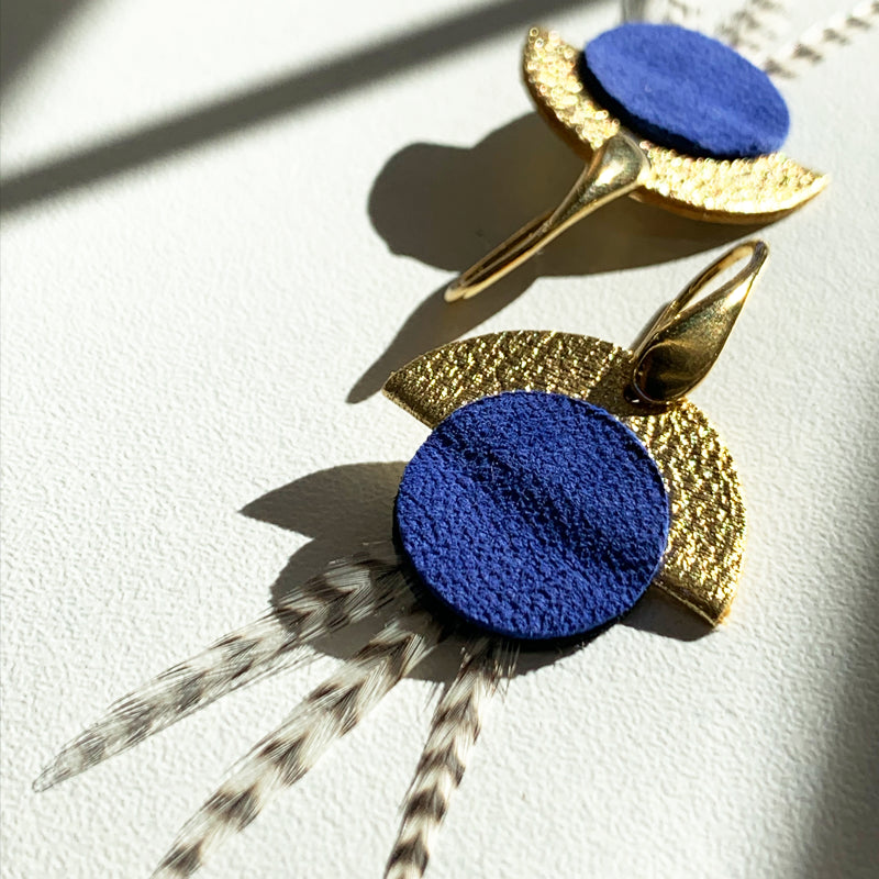 Boucles d'oreilles plumes coq naïades bleu
