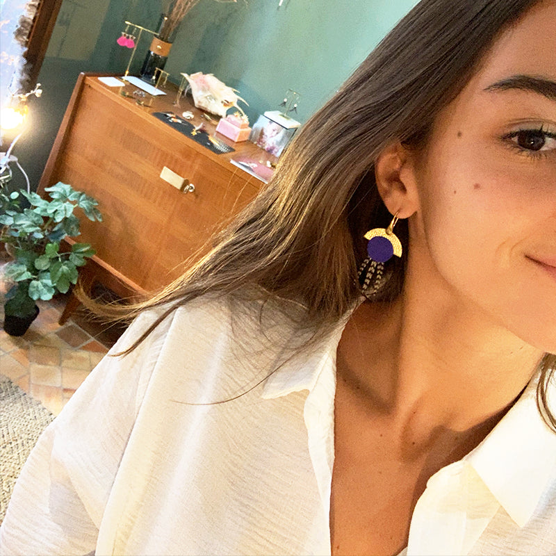 Boucles d'oreilles plumes coq naïades bleu