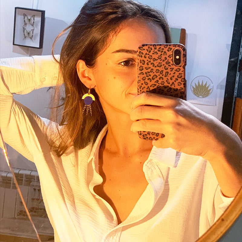 Boucles d'oreilles plumes coq naïades bleu