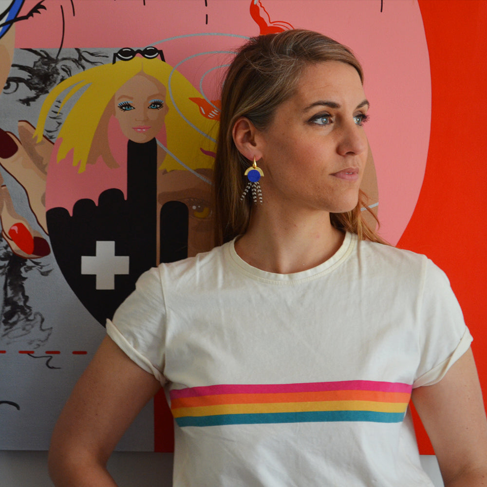 Boucles d'oreilles plumes coq naïades bleu