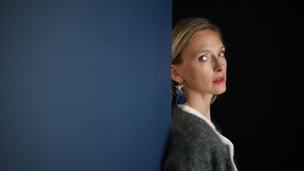 Boucles d'oreilles plumes oie nymphea bleu